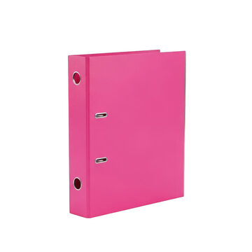 Bright pink ring binder folder for office and school document organization isolated on transparent background