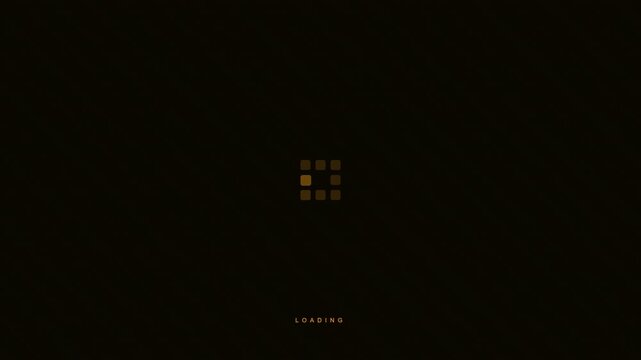 Minimalist loading animation with golden square grid on black background