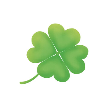 Green four leaf clover isolated on transparent background, vector illustration clipart for good luck symbol