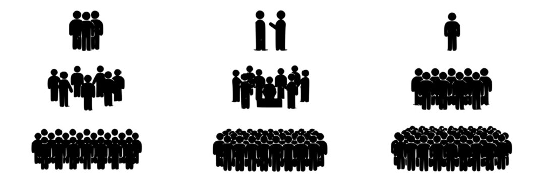 People Crowd Ideogram Icons Set, Representing Group Sizes and Demographics Featuring Demographic, Population