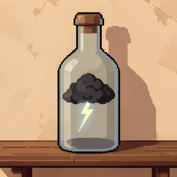Bottled storm on an alchemist shelf