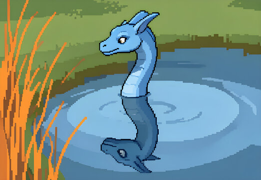 Water dragon emerging beside a reed bank