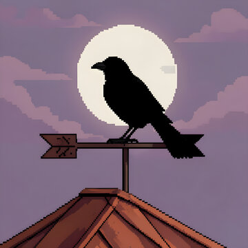 Raven perched on a plain weather vane