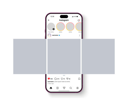 Instagram social media post home screen carousel interface template 2026, instagram frame layout reel on smartphone mockup