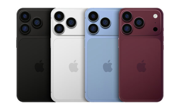 iPhone 18 Pro Max in Silver, Black, Glacier and Burgundy colors, mock up of the new mobile phones - vector