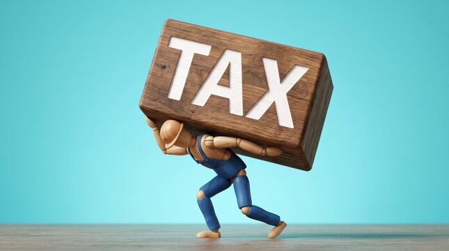Person struggling under heavy tax block illustration