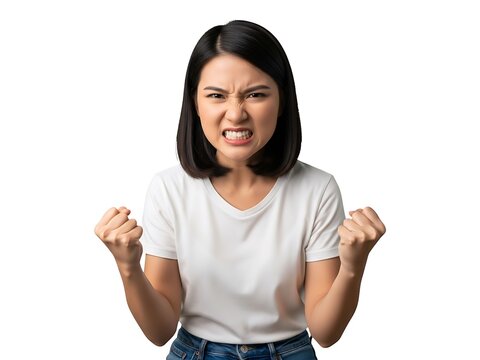 A young woman displaying an intense expression of frustration and anger