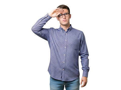 A young man wearing glasses looking tired and wiping sweat from his forehead