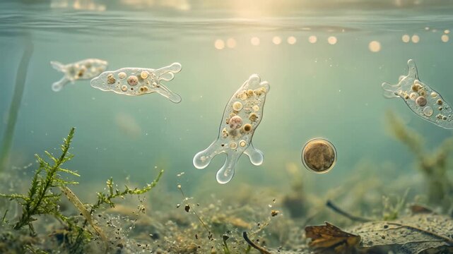 naegleria underwater close up at morning light video