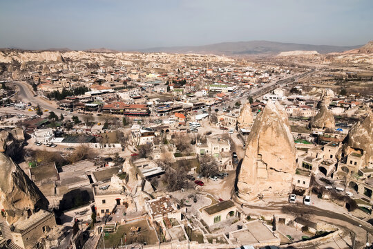 Cappadocia Turkey aerial view of Goreme town