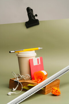 Lo-fi still life photo shoot setup of various objects