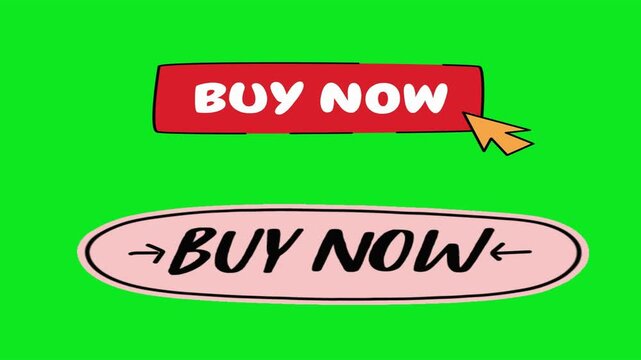 Animated buy now buttons with clicking cursor on green screen background