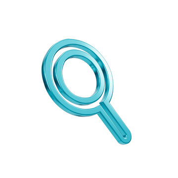 Stunning glossy blue 3d icon depicting a magnifying glass isolated on a pitch black background, perfect for web design, data search concepts, UI UX elements, and digital exploration visuals png