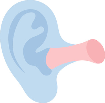 Minimalist vector illustration of a human ear with an earplug inserted for hearing protection