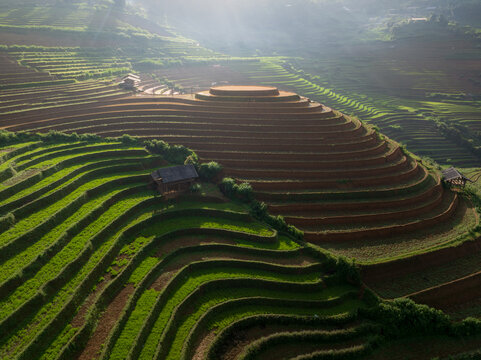 Aerial View of Rice Terraces in Mu Cang Chai During Water Season