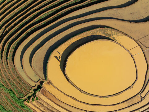 Aerial View of Mam Xoi Rice Terraces in Mu Cang Chai