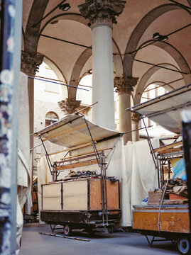 Iconic ancient stalls in market in Florence