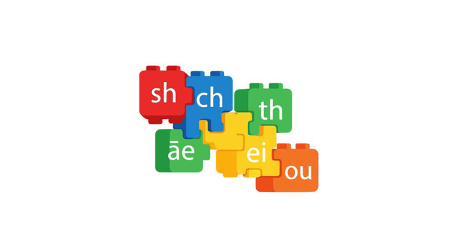 Phonics Jigsaw Puzzle Pieces with Digraphs and Vowel Sounds