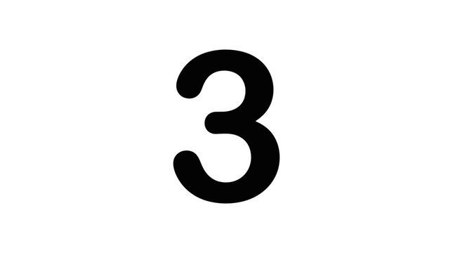 Bold Black Number Three on White Background.