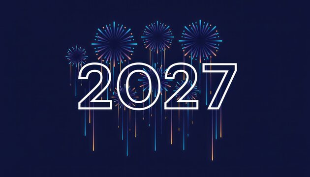 Festive fireworks 2027, colorful night sky celebration, New Year holiday background