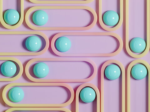 Colorful Pattern With Lines and Spheres on a Flat Surface