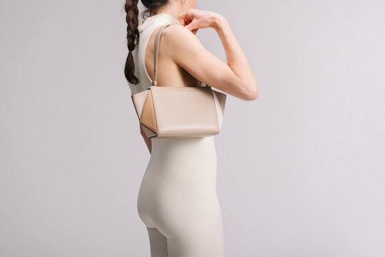 Beige Handbag Fashion Model With Minimal Outfit