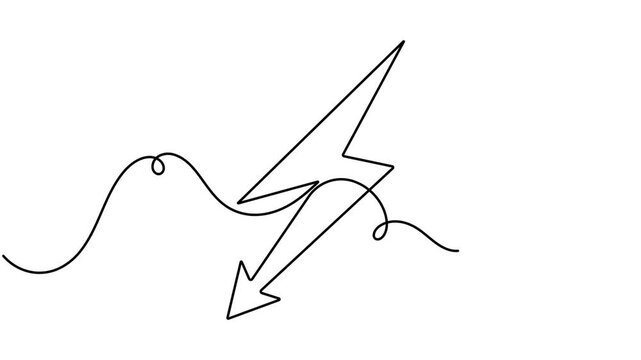 Modern electric power lightning bolt icon sign continuous one line art single drawing on white background minimalist collection of digital energy and flash thunderbolt concept symbol animation video