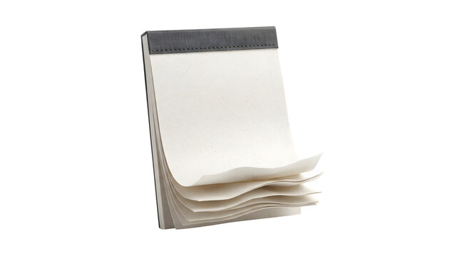 A blank notepad with several pages turning, isolated on transparent background