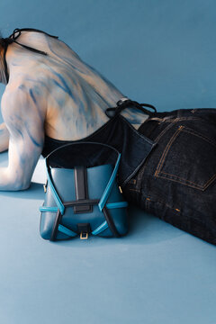 Blue Leather Bag With Painted Back Model