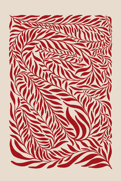 Minimalist red leaf pattern illustration on off-white background