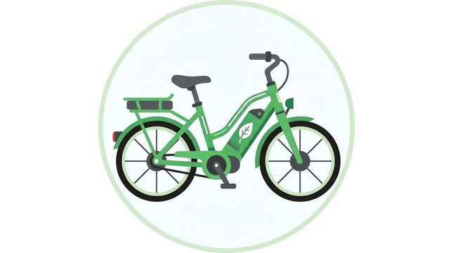 Green electric bicycle vector illustration in circle