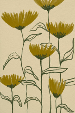 Minimalist digital illustration of yellow flowers on textured paper