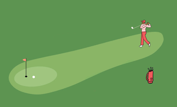 Golfer Takes a Shot at the Putting Green on a Sunny Day