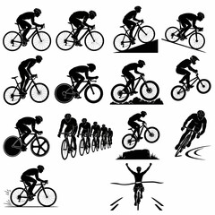 Fototapeta premium Professional cycling athletes silhouette set