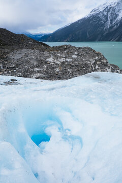 Blue Ice Sinkhole On Glacier