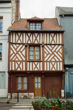 Facade of a charming old timber framed house
