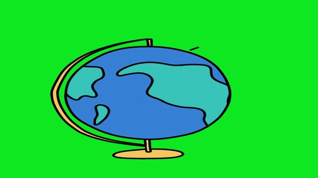 Animated paper airplane flying around planet globe on green screen