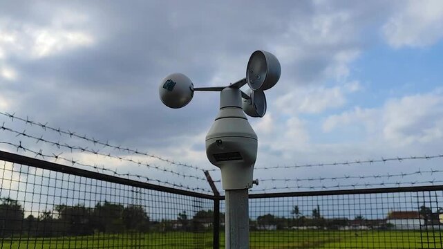 Wind Speed ​​Measurement. The anemometer moves in response to the wind speed in the rice fields during the late afternoon.