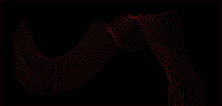 Abstract red wavy line pattern on black background flowing smooth graphic design element for creative digital wallpaper futuristic modern minimal style vector illustration