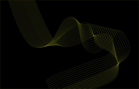 Abstract yellow wavy line pattern on black background flowing smooth graphic design element for creative digital wallpaper futuristic modern minimal style vector illustration