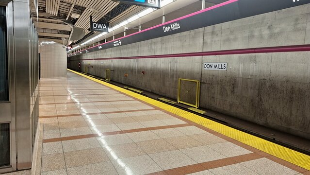 Empty Don Mills subway station platform in Toronto