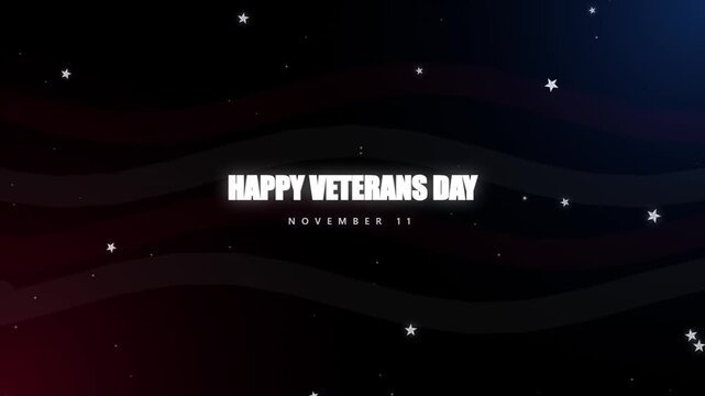 Happy veterans day motion with american flag waves and stars