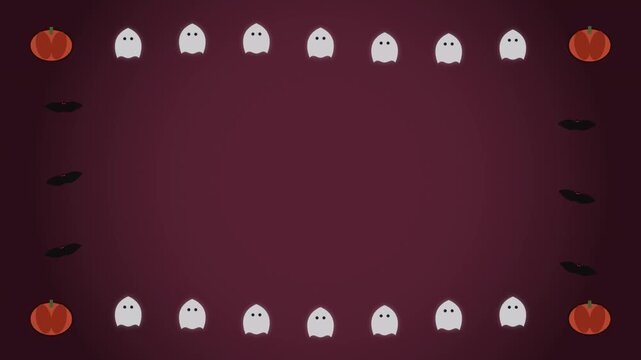 Halloween animated border with cute ghosts, pumpkins, and bats