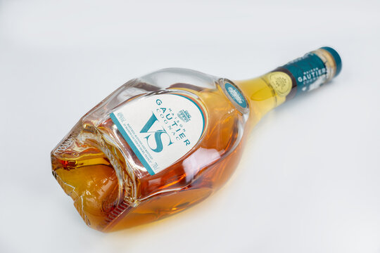Maison Gautier VS Cognac French brandy closeup on white.