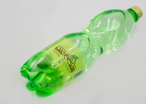 Nabeghlavi Georgian mineral water bottle closeup on white.