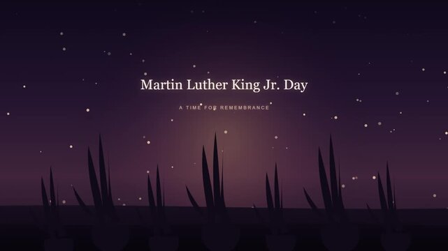 Martin Luther king jr. day commemoration background, with floating particles, and silhouette plants
