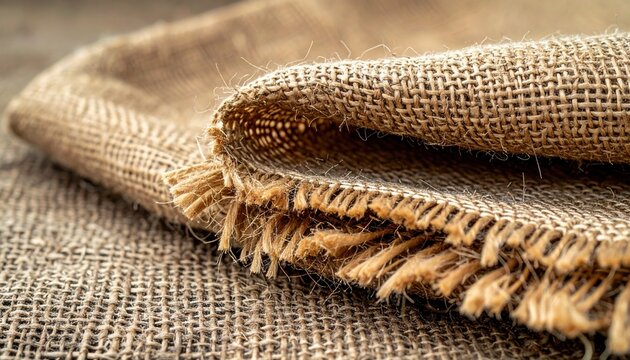 Natural burlap fabric piece with raw frayed edges and coarse woven texture