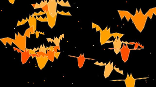Animated orange bat silhouettes flying upwards against dark background motion clip.