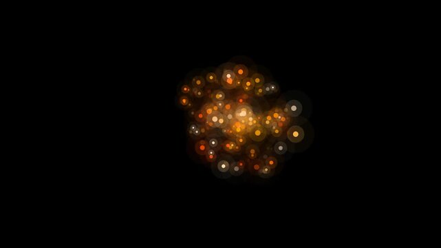 Abstract glowing particle explosion converging into a bright core on black.