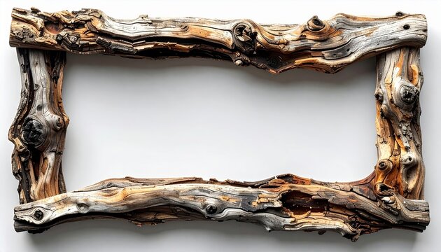 Rectangular driftwood branch frame with rustic natural texture
